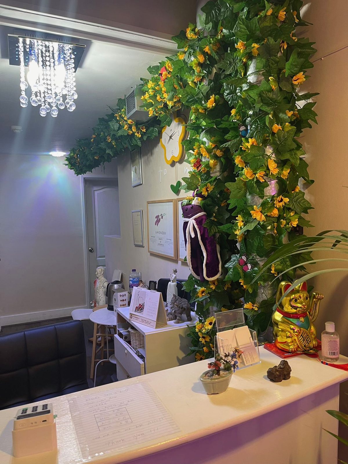 Reception desk with greenery